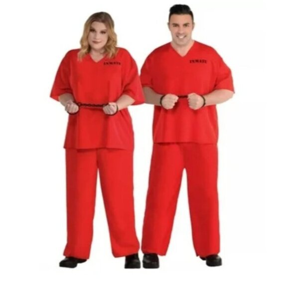 Adult Unisex Plus Size 3XL 54-56 Orange Incarcerated Prisoner Halloween Costume - Picture 1 of 7